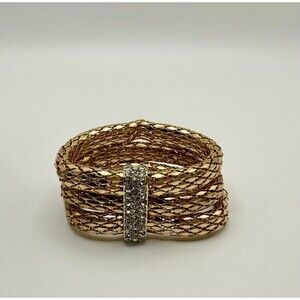 Vintage Bracelet Mesh Gold Tone Metal Expandable 3 Strands W/Rhinestones 7"